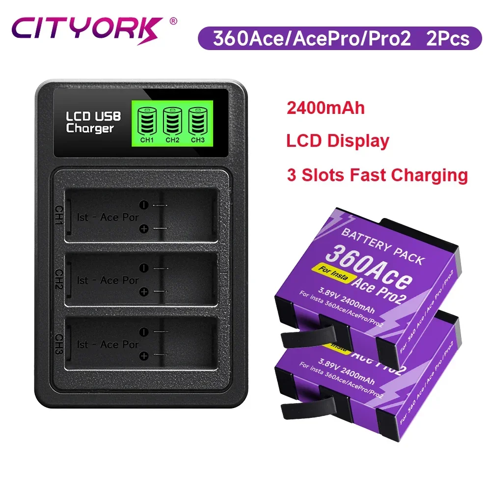 

For Insta360 Ace/Ace Pro/Ace Pro 2 Battery + LCD USB Charging Charger 2400mAh battery for Insta 360 Ace Pro Camera Accessories