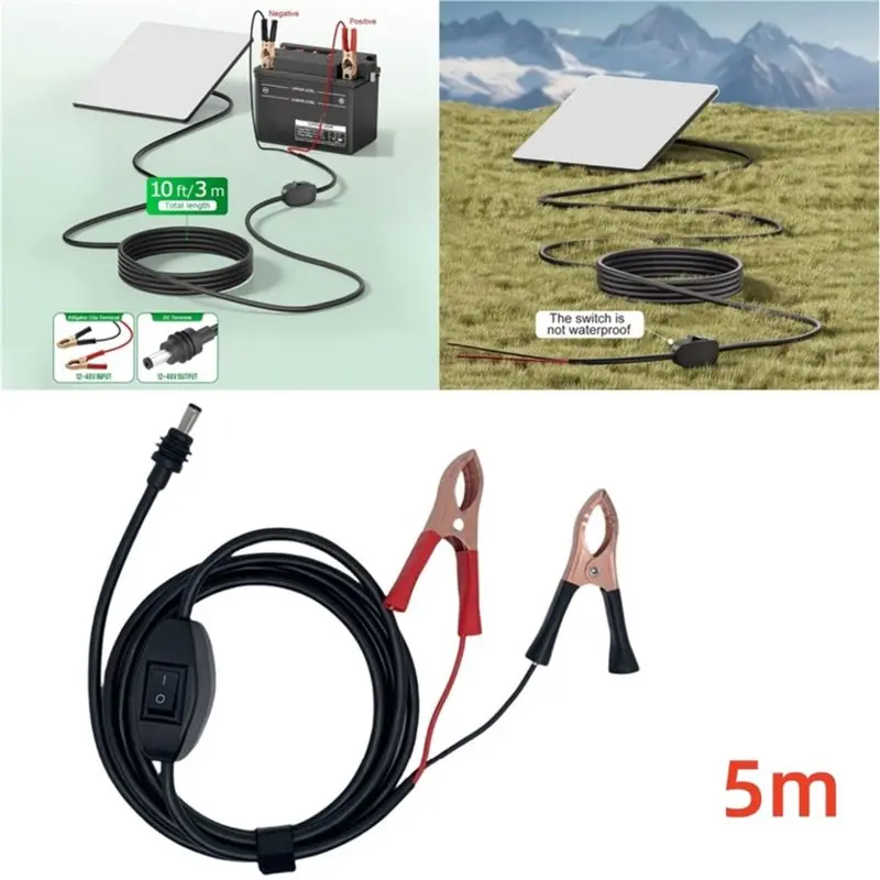 Alligator Clip 12-48V DC Power Cable 5M 12-48V 16AWG Wire For Starlink Mini With Built-In Switch-[No.3 Elnic]