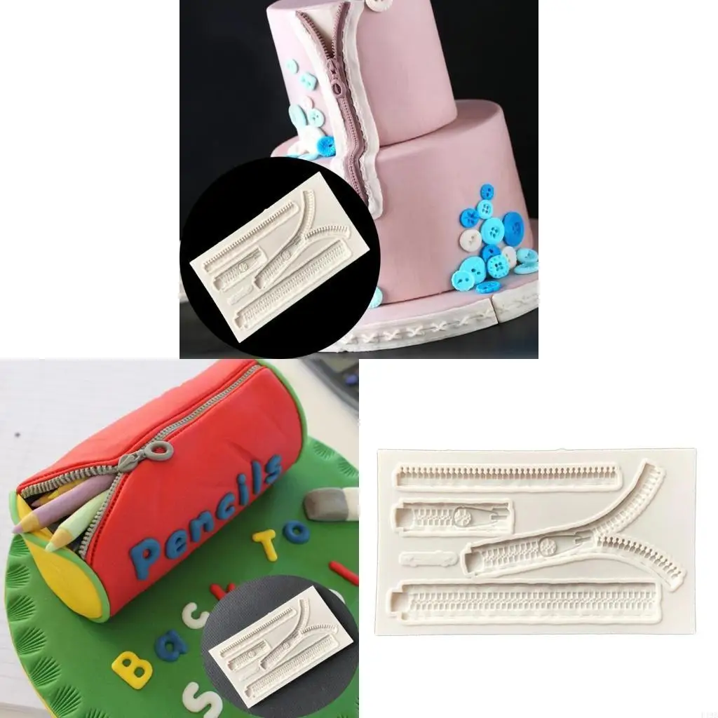 F19B DIY Handmade Silicone Fondant Mold Clothes Zipper Chocolate Sugar Craft Paste Mold DIY Resin Crafts Durable