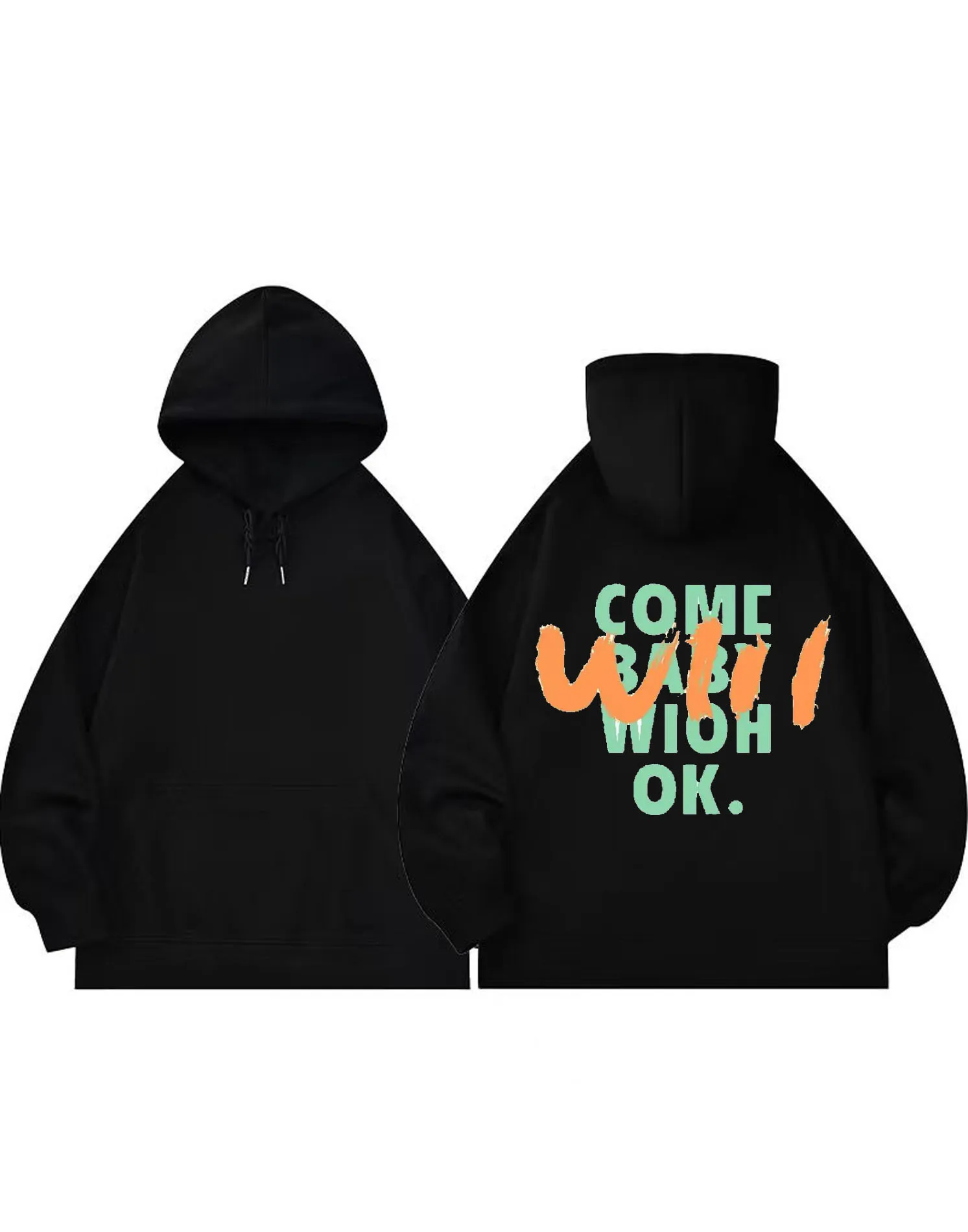 

Осенняя мода 2025 года, толстовка с капюшоном в тяжелом весе 300 г Come Baby Wioh OK, мужская и женская модная повседневная уличная одежда с принтом