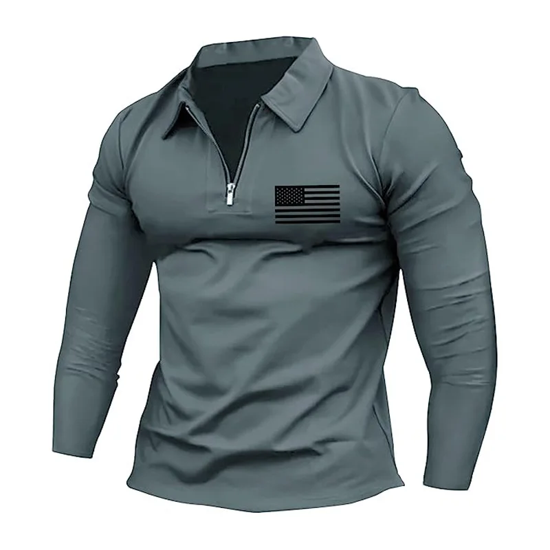 Spring And Autumn Season Large Men\'s Outdoor Half Zip Collar Long Sleeve T-shirt Casual Polo Shirt