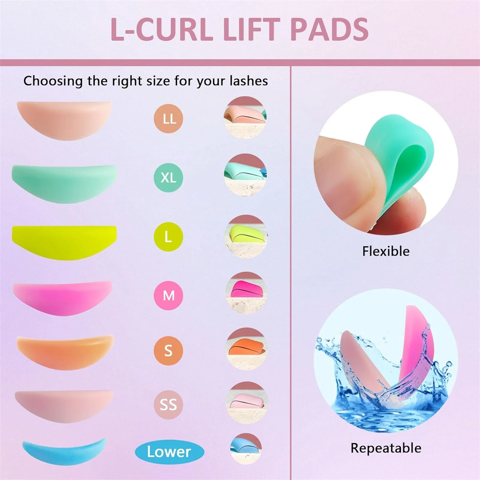 Libeauty 7 Pairs L Curl Silicone Eyelash Perm Pads Sticky Lash Lift Pads Lifting 3D Eyelash Curler Accessories Makeup Tools