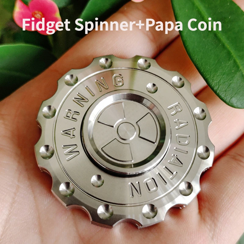 High End 2in1 Round Gear Fidget Toys Hand Spinner Push Card Papa Coin Metal Stainless Steel EDC for Adults Kids Antistress Gift