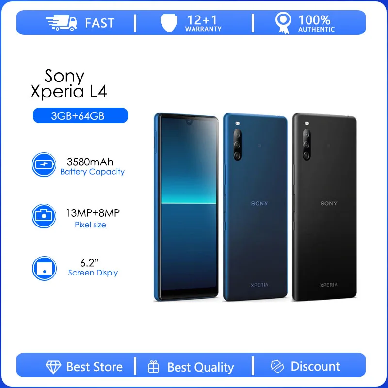 

Original Sony Xperia L4 4G Mobile Phone Refurbished 6.2'' 3GB RAM 64GB ROM 13MP Triple Rear Camera Octa-Core Android Cellphone