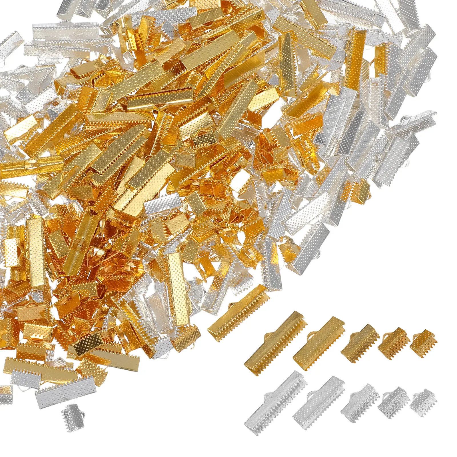 250Pcs Ribbon Clamp Ends Cord Crimp Clasp Pins Fold Over Crimp Caps Jewelry Making Supplies for Bracelet Necklace DIY