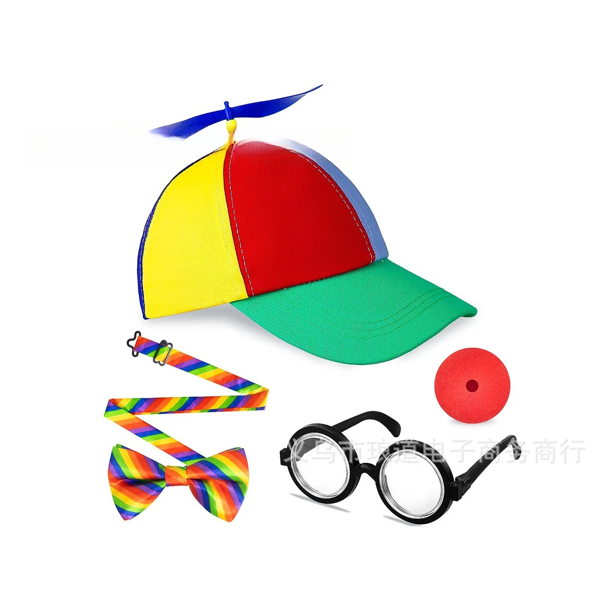 إكسسوارات أزياء المهرج للهالوين، مجموعة ربطة عنق بحزام قبعة حمراء ملونة حلزونية