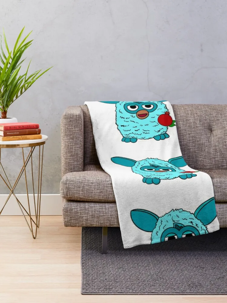 Light Blue Hera Furby Throw Blanket decorative Thin Flannel Fabric Cute Plaid Blankets