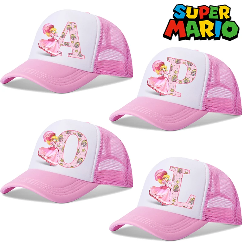 Super Mario Children Baseball Caps Peach Princess Casual Hat Cute Cartoon Letter Printed Hat Adjustable Peaked Cap Kids Gifts