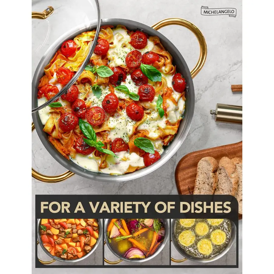 Stainless Steel Stock Pots 8 Quart Pot with Lid, Soup Pot Induction Compatible, Cooking Pots with Riveted Handle, Oven amp Dishw