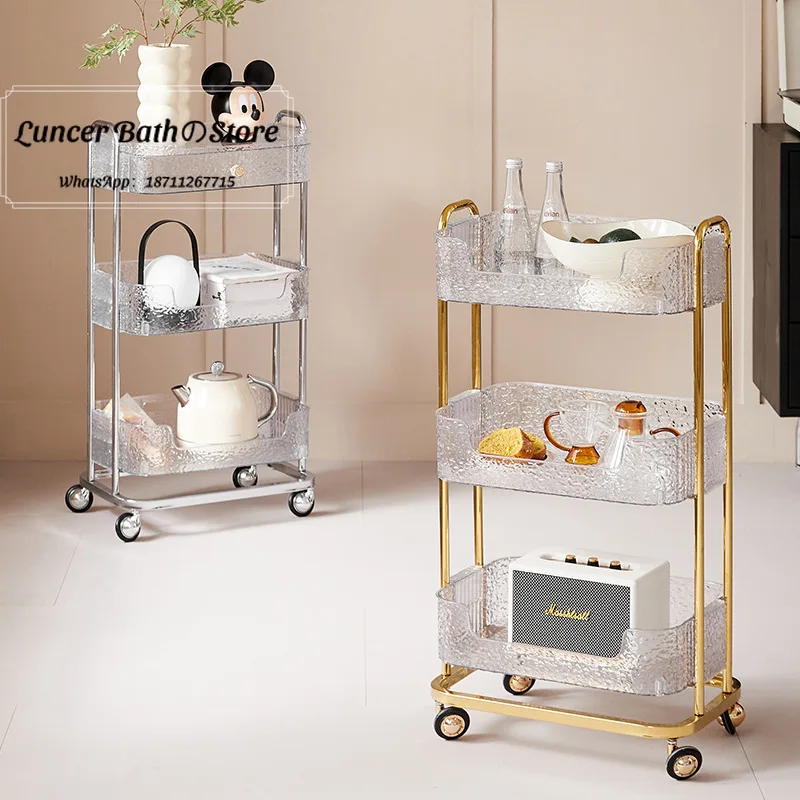 Water ripple moving cart storage shelf - Bedroom storage organizing stand - Beauty and hair care cart frame