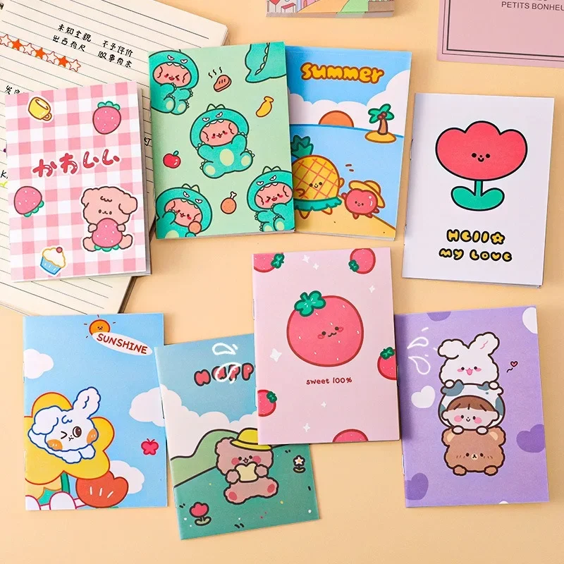 Niedliche Cartoon-Taschennotizbücher, sortierte Kawaii-Tier- und Frucht-Mini-Notizblöcke, tragbare linierte Notizbücher für Kinder, tägliche Notizen, Schreibwaren