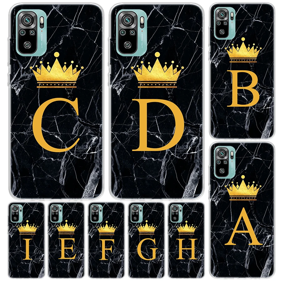 26 Letter Crown Custom A Cover For Xiaomi Redmi Note 13 12S 12 11 11S 10S 10 Pro Plus Phone Case 11E 11T 9 9S 8T 8 + Print Coque