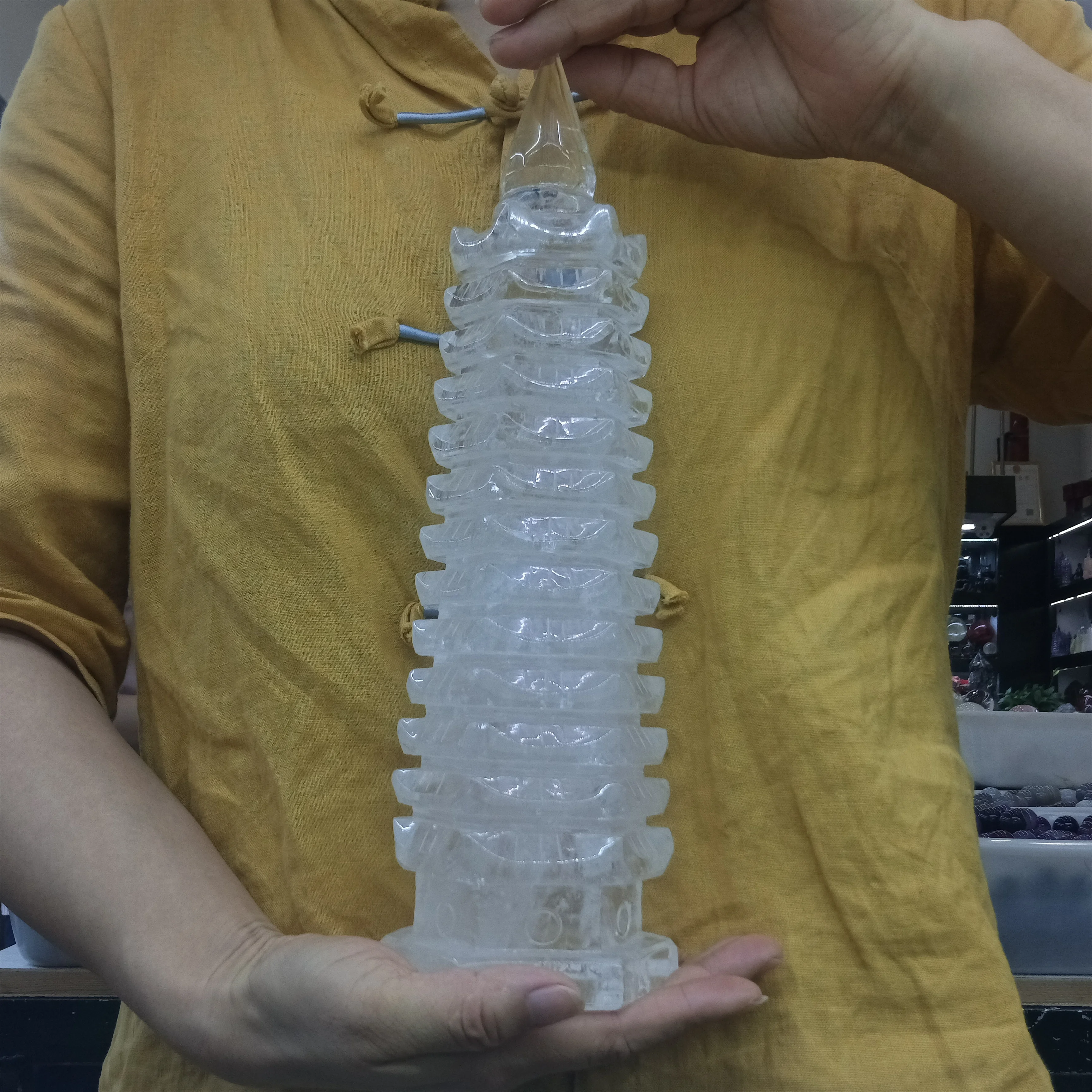 Huge Natural White Quartz Wenchang Tower,Transparent Crystal Carved Tower,Mineral Tower,Degaussing Divination Decor Meditation