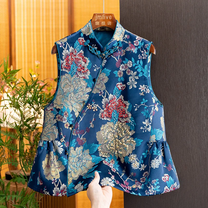 New Chinese-Style Light Luxury Retro Elegant Stand-Collar Jacquard Vest for Women, 2026 Autumn New National Style Fashion Vest