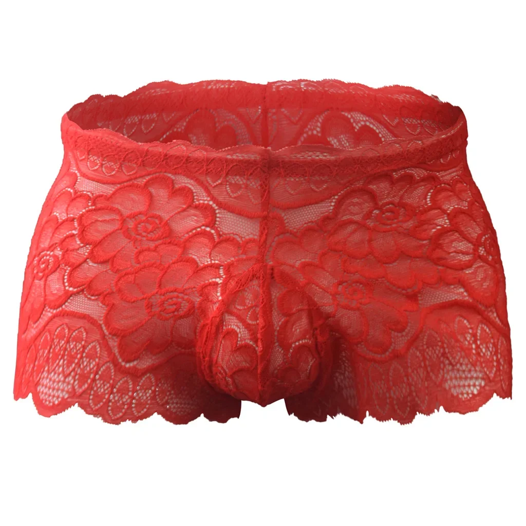 الدانتيل بوكسي الملابس الداخلية للرجال مثير U محدب الحقيبة سراويل بوكسر كروسدرينج رقيقة جدا شفافة الملابس الداخلية سيسي الاباحية Underpant