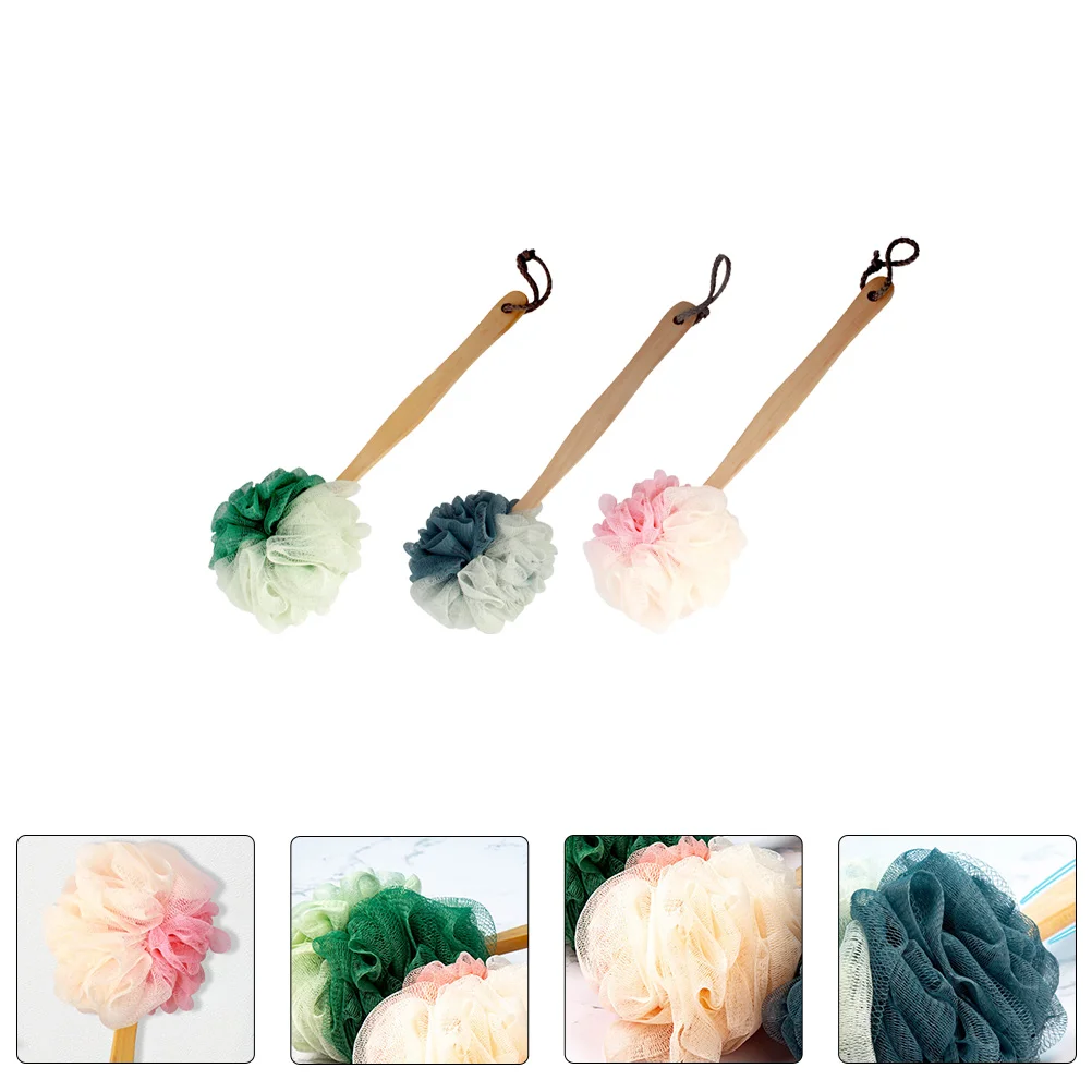 

3pcs Shower Mesh Foaming Balls Bath Bubble Making Balls (Assorted Color) Long-handled Bath Ball Bath Sponge