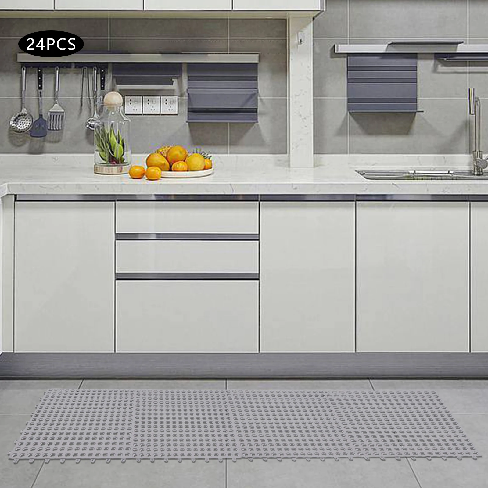 Tappetino da bagno ad incastro da 24 pezzi, piastrelle per pavimenti in PVC antiscivolo, tappetino da doccia morbido e impermeabile da 11,8 pollici x 11,8 pollici, fori di drenaggio, spessore 1 cm