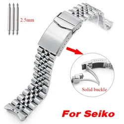 22mm for Jubilee Curved End Watchband for Seiko Water Ghost 316L Stainless Steel Strap Solid Deployment Metal Buckle 2.5mm Pins