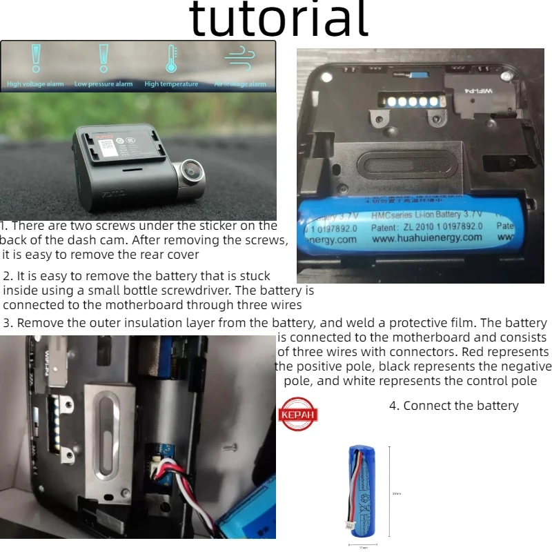 Replace the DVR accessory of the car recorder, 3.7V 500mAh lithium battery, 70mai battery, Hmc1450 Dash cam Pro