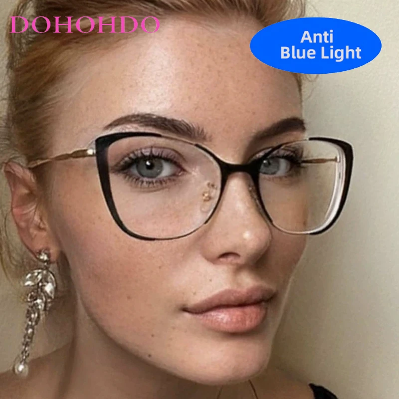 

Trendy Classic Cat Eye Metal Anti-Blue Light Glasses Women Men Vintage Luxury Brand Designer Big Frame Computer Eyewear Lentes