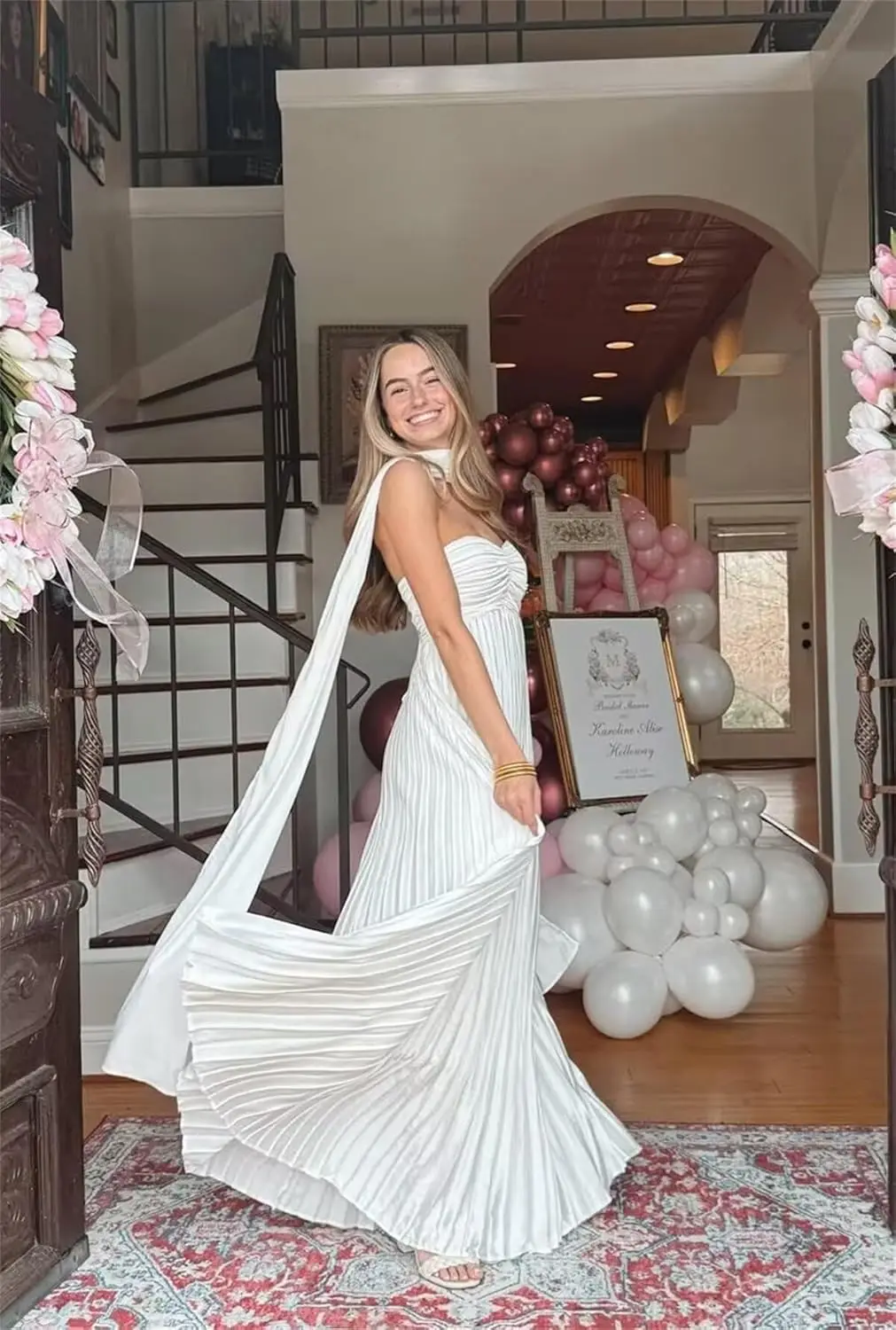 Strapless bruidsmeisjesjurken voor bruiloft Dames A-lijn geplooide formele avondjurk met sjaal feestjurken damesavond