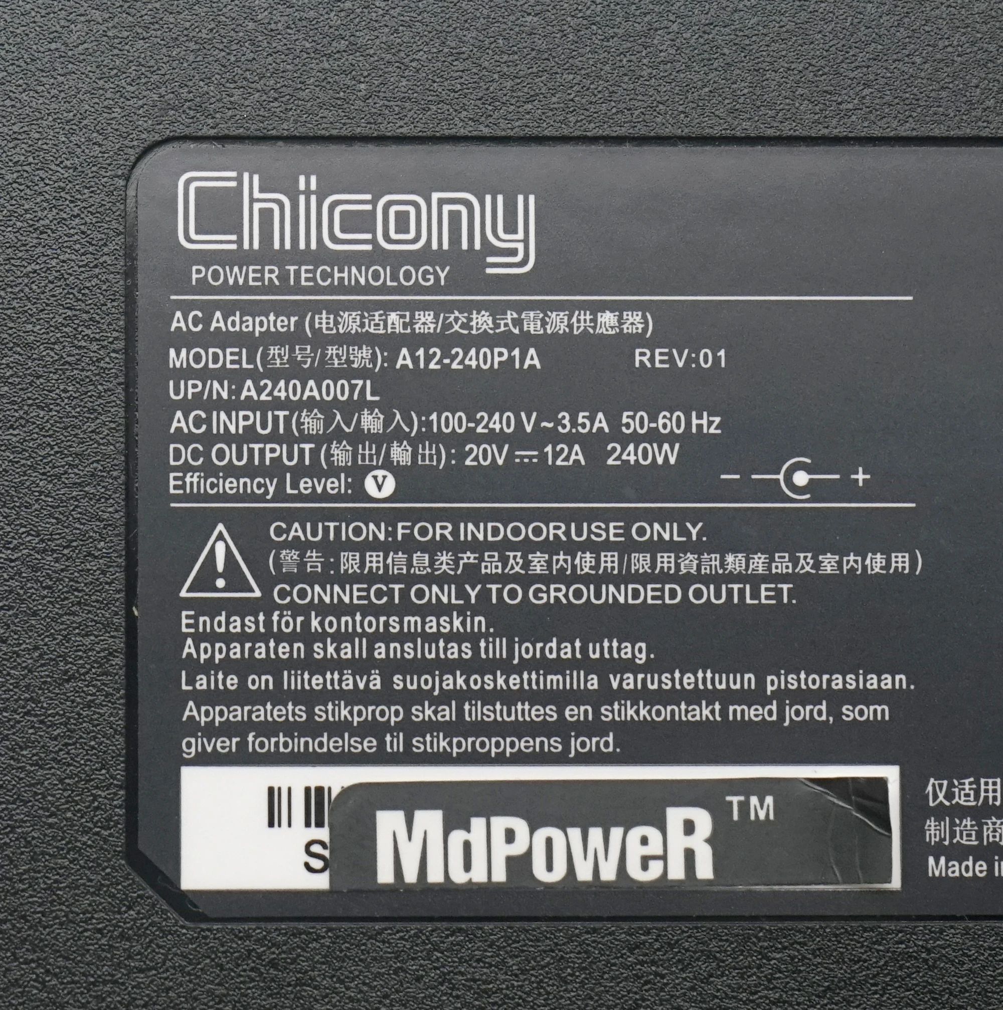 Replacement 20V 12A 240W AC Adapter for MSI Creator Z16P B12UHST GE66 Raider 11UE-642 Gaming Laptop Power Supply A20-240P2A view 3