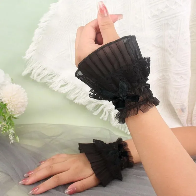Gothic Lolita Hand Handgelenk Manschetten Bowknot LaceTrim Maid Cosplay Zubehör Für Frauen Mädchen Party