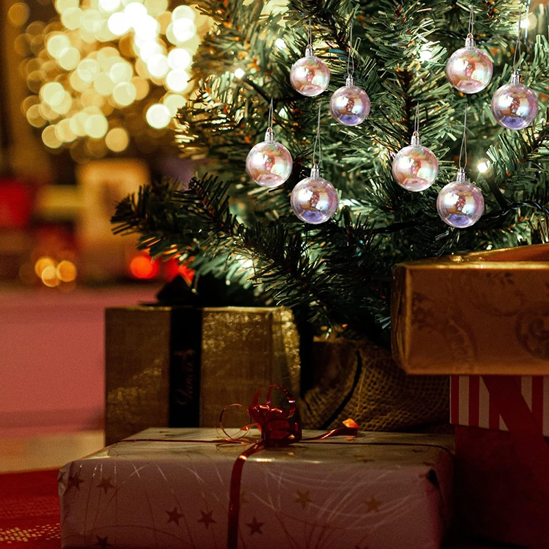24 ชิ้น 5 เซนติเมตรคริสต์มาสสีรุ้ง Ball Clear Shatterproof DIY ตกแต่งวันหยุด Xmas Tree แขวน Ball Party เทศกาลของขวัญ