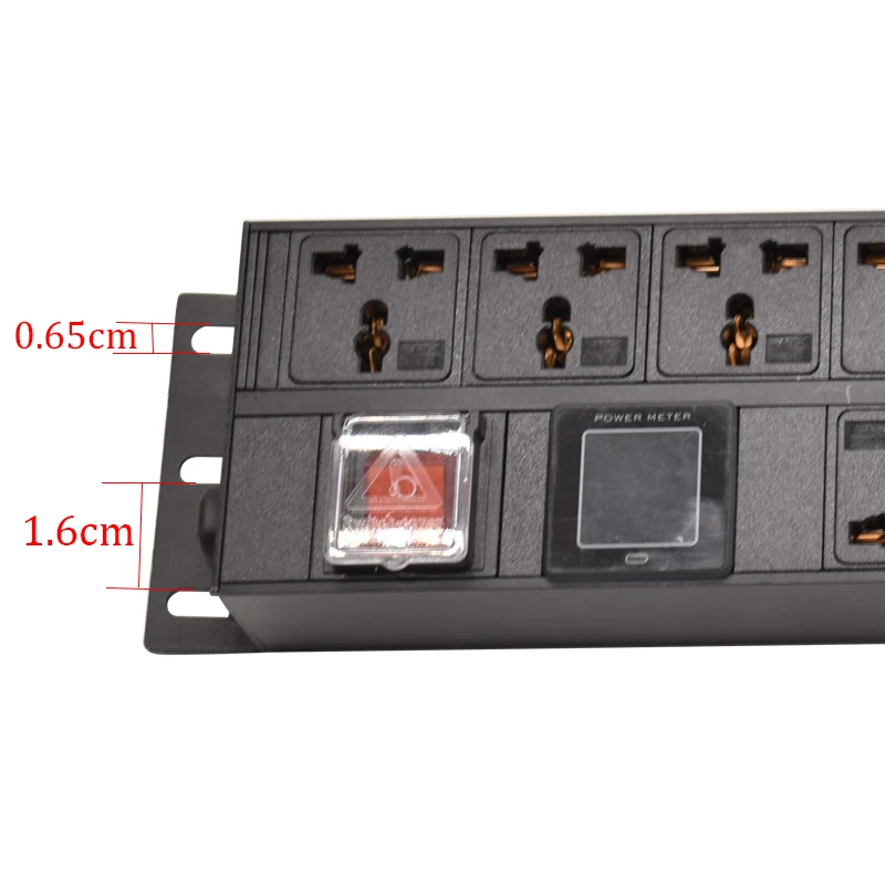 2U PDU Power Strip Distribution Unit Cabinet Rack Mount 17Ways Universal Outlets Break Switch display meter 2m Extension cord