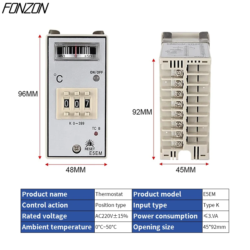 E5EM Injection Molding Machine Temperature Controller Pointer Regulator0~199℃ 0~399℃ 0~999℃ K Type 220V AC Pointer Dial Code