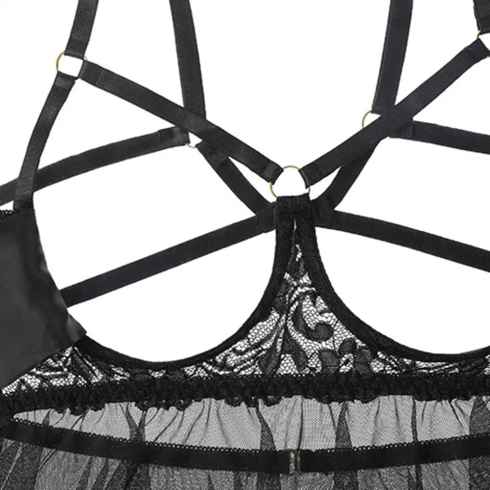 مريحة Bowknot الدانتيل ثوب النوم جوفاء النساء الملابس الداخلية بروتيل ملابس نوم شفافة الحلو شبكة فستان النوم الهدايا