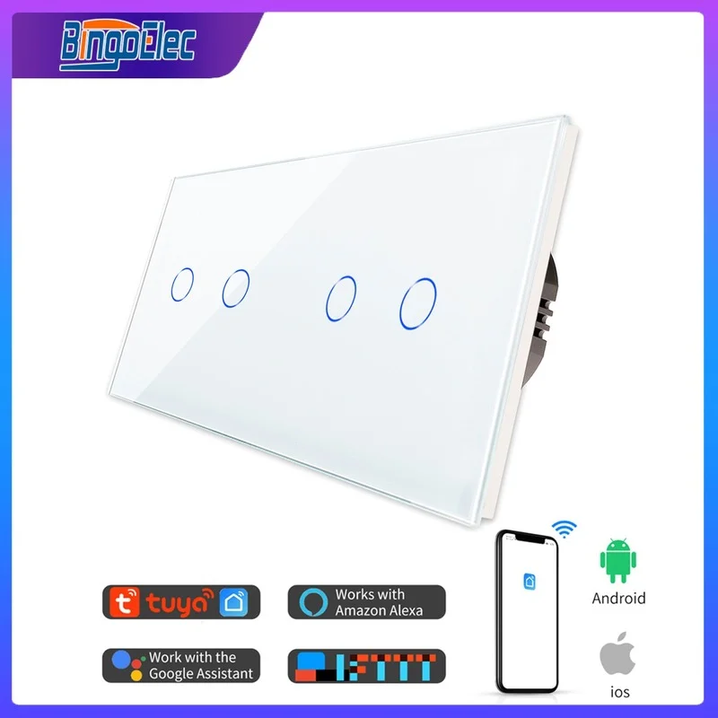 Bingoelec Smart Wifi Switch interruttore sensore di luce 2/4/6Gang 1way Crystal Class Wall Touch Switch funziona con Tuya miglioramento domestico