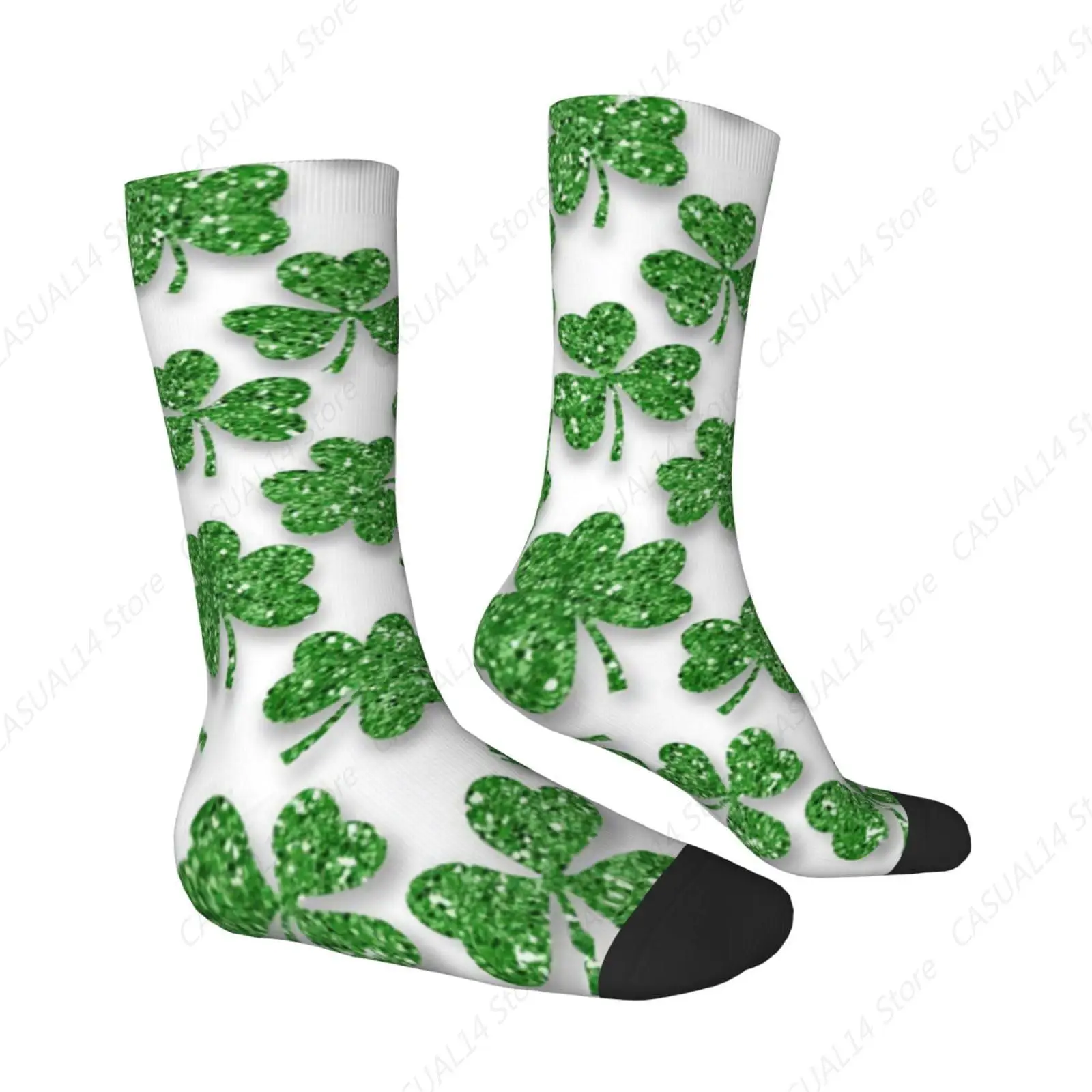 Funny Novelty Socks St. Patrick's Day Socks Cute Lucky Green Shamrock Socks Dress Socks