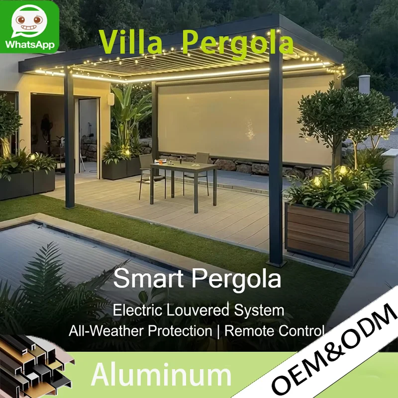 Luxury Aluminum Pergola Custom Adjustable Blinds Roof Waterproof Outdoor Pavilion Garden Canopy Awning Patio Backyard Furniture