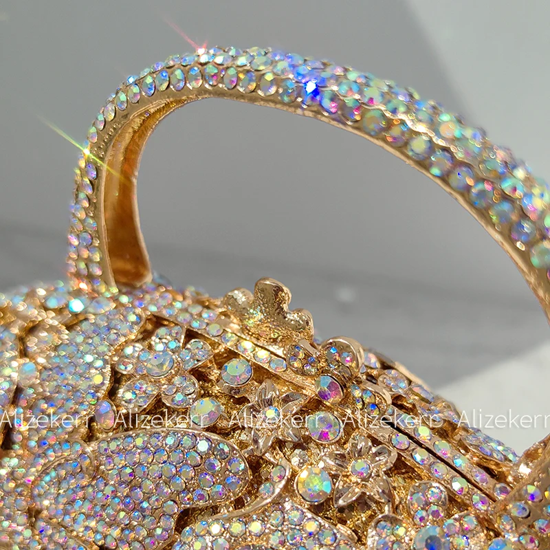 Alizekerr سلة للزهور كريستال مساء حقائب النساء الفاخرة مصمم أنيق بلينغ حجر الراين لامع مخلب المحافظ حفل زفاف