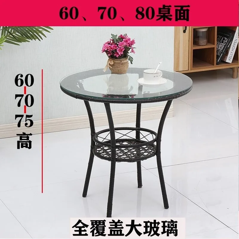 FOR Rattan Tempered Glass Coffee Table Simple Balcony Casual Storage Round Table Small Coffee Table Casual
