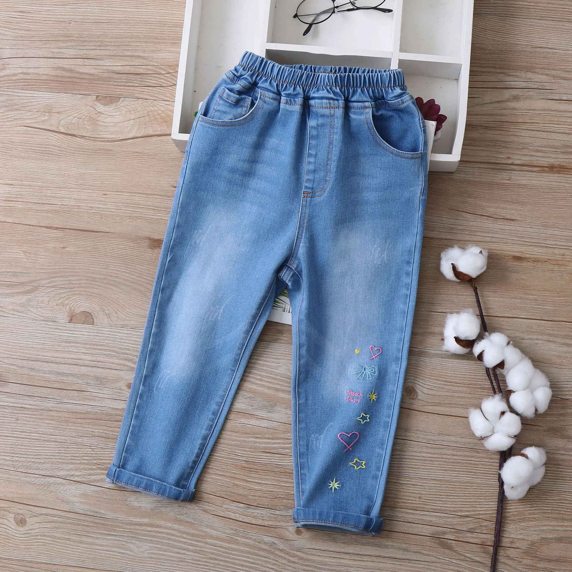 

Embroidered Girls Jeans kids Pants 2024 Spring New Children's Wear