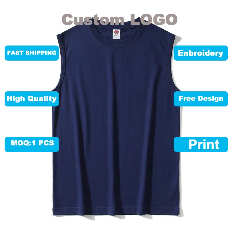 Chaleco de algodón puro para hombre, camiseta sin mangas con logotipo personalizado, estilo informal, ideal para las cuatro estaciones