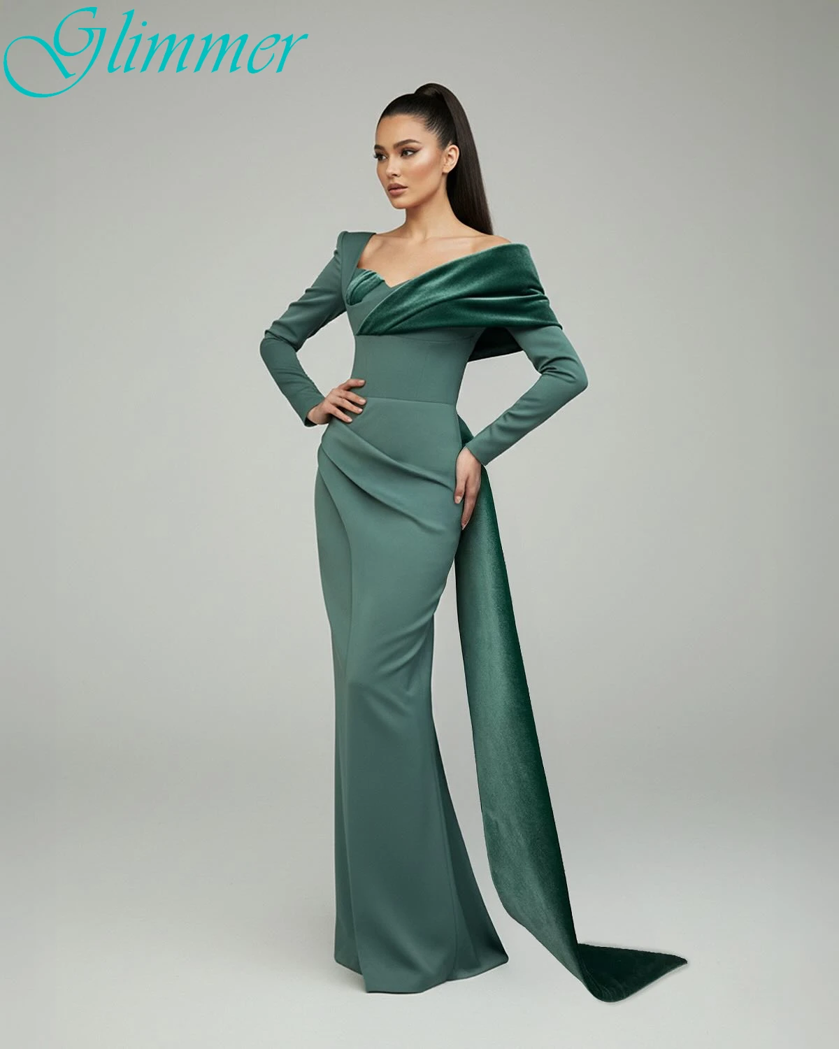 

Customized Straight Off the Shoulder Long Sleeves Elegant Evening Dress Delicate Celebrity Gowns High Quality Party Dress