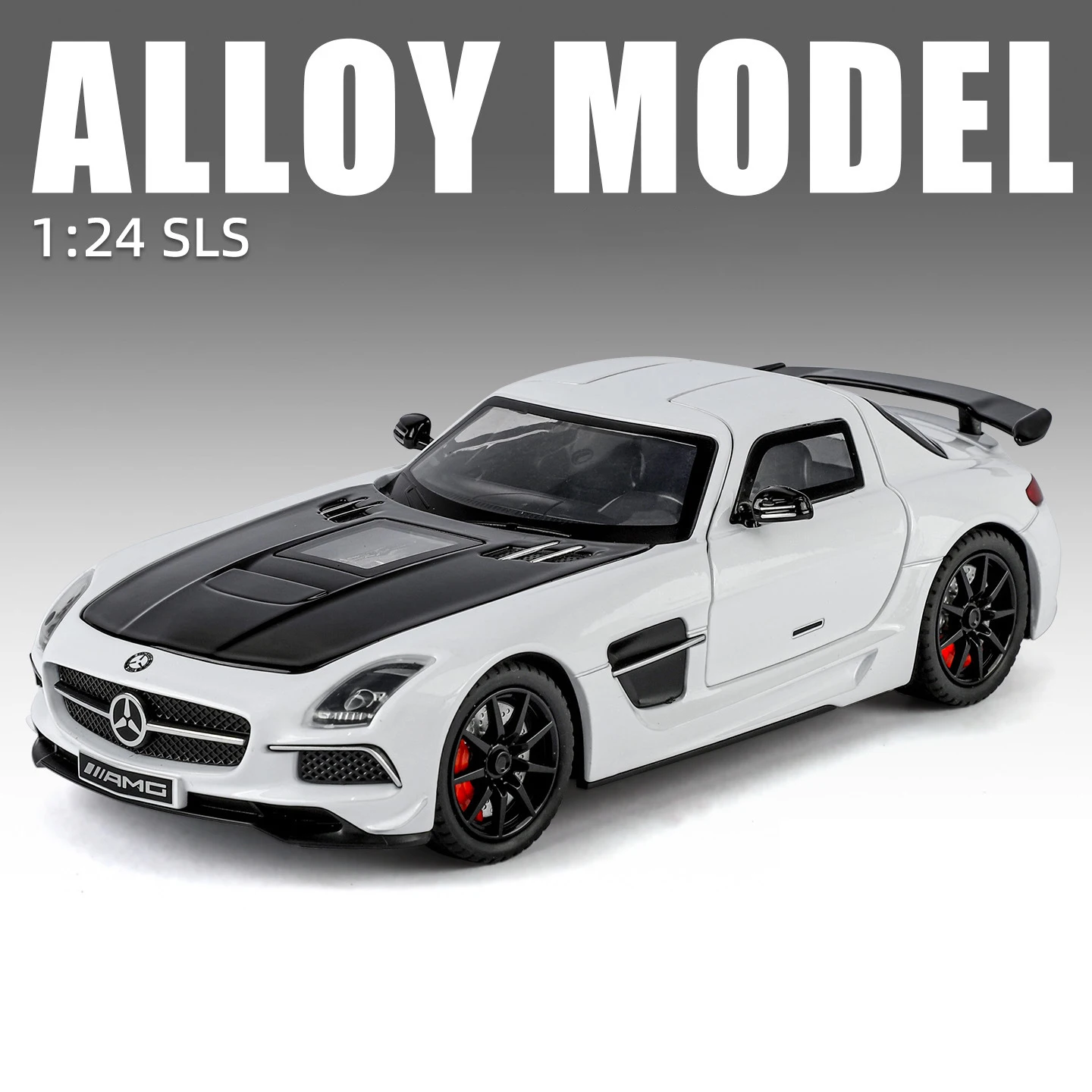Novo 1:24 benz sls amg transparente capô do motor liga modelo de carro som e luz brinquedo das crianças colecionáveis presente aniversário