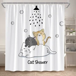 Funny Cartoon Bathing Cats Shower Curtains Cute Animals Pet Cat Kids Bath Curtain Polyester Children Bathroom Decor with Hooks