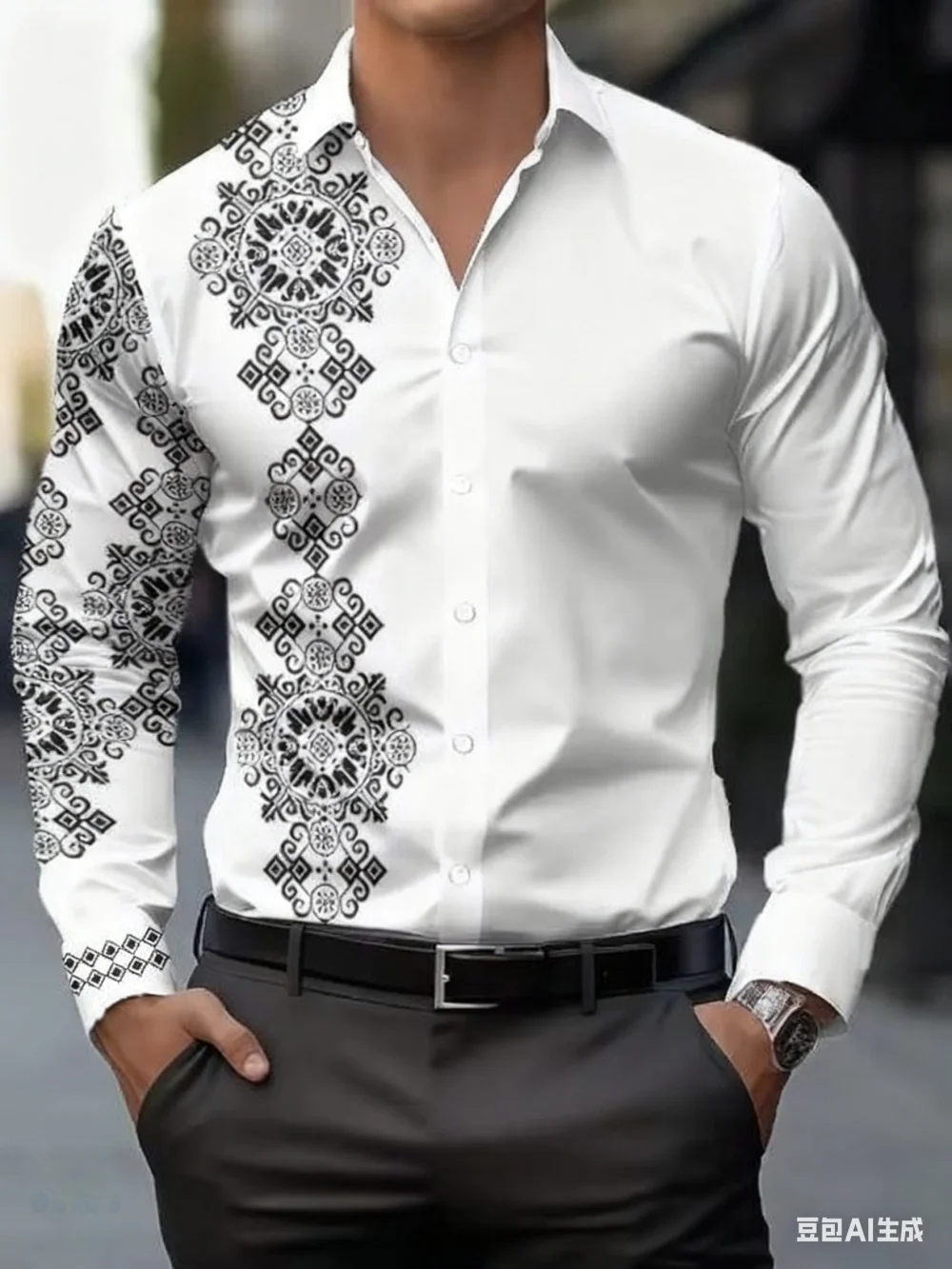 

Men's Autumn Business Casual Shirt Ethnic Tribal Print Lapel Single-Breasted Fashion Designer Men's Clothing