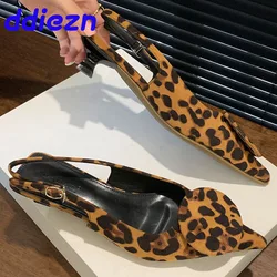 Fashion Shallow Women Low Heel Pumps Shoes Leopard Print Footwear Female Pointed Toe Ladies Heeled Sandals Shoes New In 2024