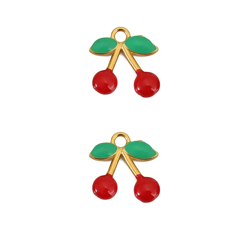 2pcs PVD Never Fade Stainless Steel Cherry Charms Leaf Fruit Charms Necklace Pendants for DIY Bracelets Jewelry Making Findings - view 5