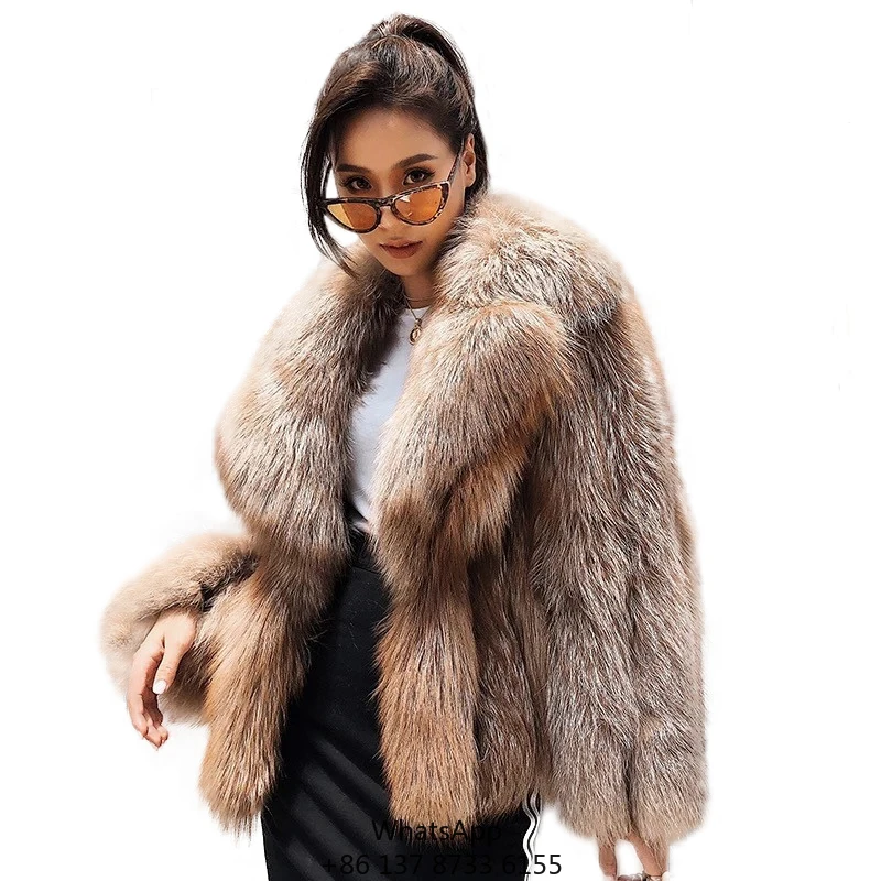 

New Design Custom Elegant Real Fox Fur Overcoat Winter Ladies Fur Coat Women Jackets