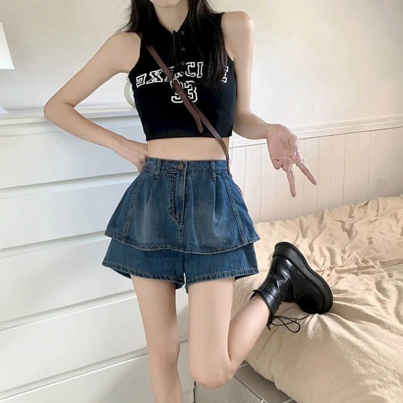 

Solid Denim Shorts for Women Summer Sale Korean Style Casual Five Point High Waist Pants Minimalism Streetwear Women Clothing