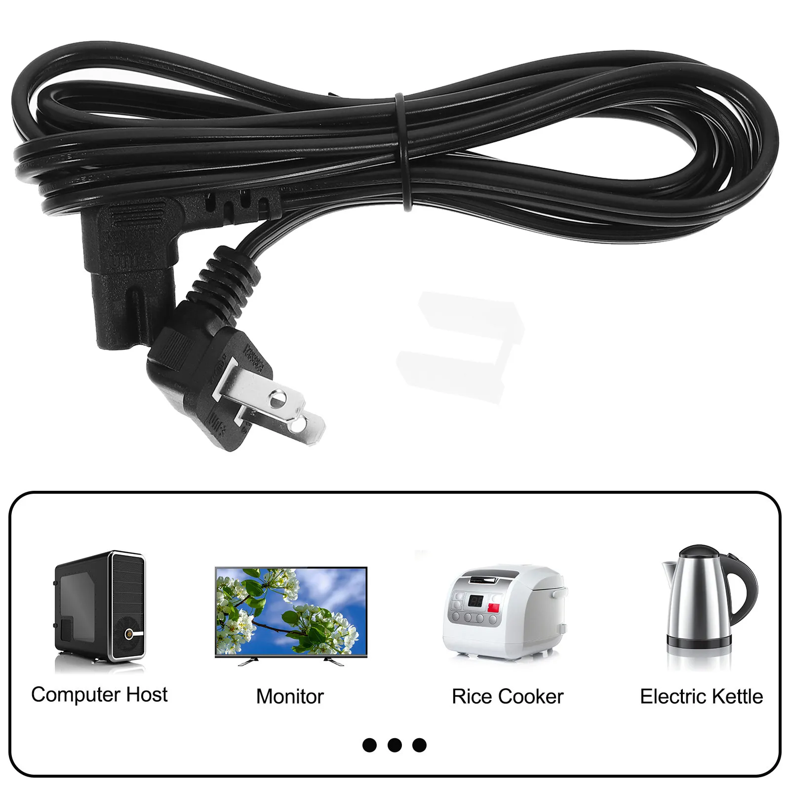 Power Cord Us Replacement Ac Extension Cord For Tv Power Supply American Style Prong Angled Right Flat Plug Appliance