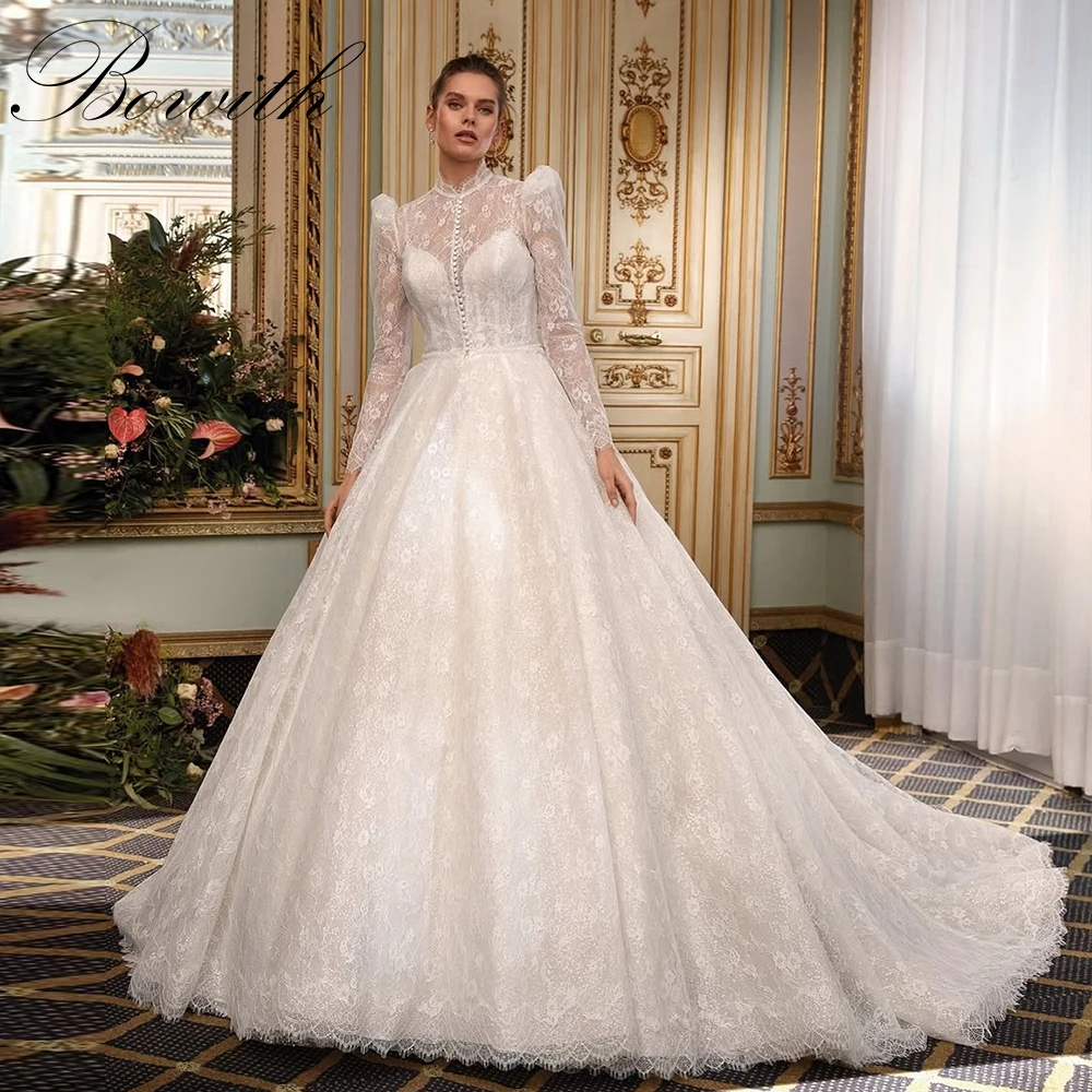 

Bowith 2in1 Wedding Dresses Spaghetti Straps Backless Bridal Gown Luxury Lace Long Sleeves Bridal Gown Customized Wedding Dress