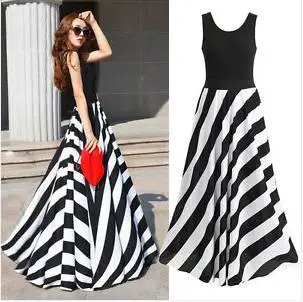 Faionable Striped Long Dr Women's Belt Splicing Drsee Summer New Sle Commute round Ne Mid-Length Slim Fit Decoration