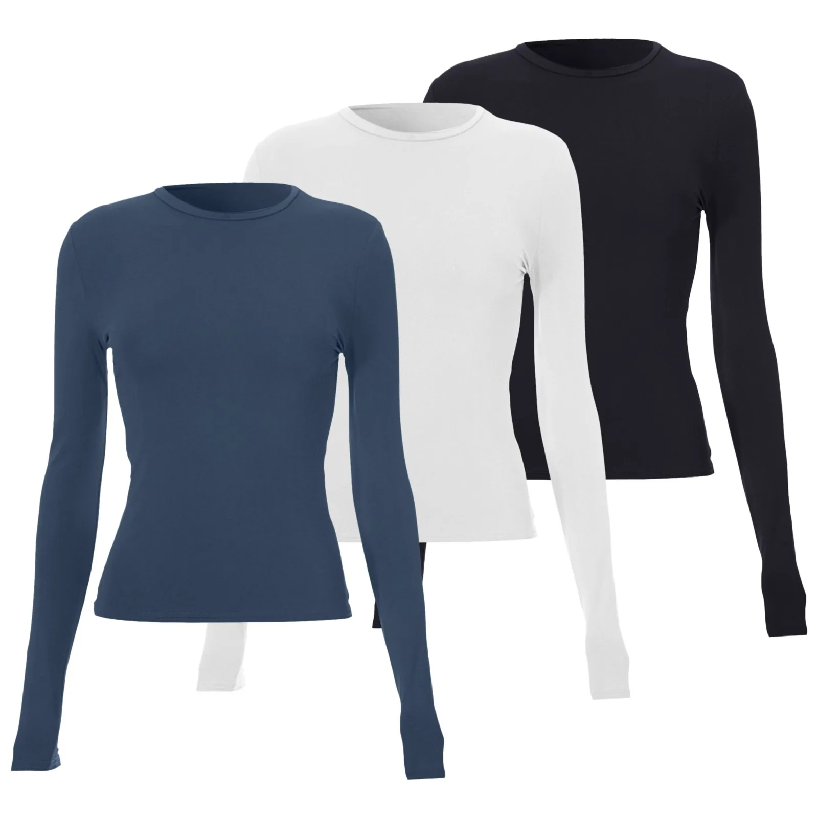 3pcs Women Slim T-Shirt Solid Color Long Sleeve T Shirts Go Out Top Streetwear Tees Camisetas De Mujer image 3